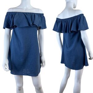 Madewell Rio Size XXS Pullover Ruffle Linen Chambray Shift Mini Dress Boho Party